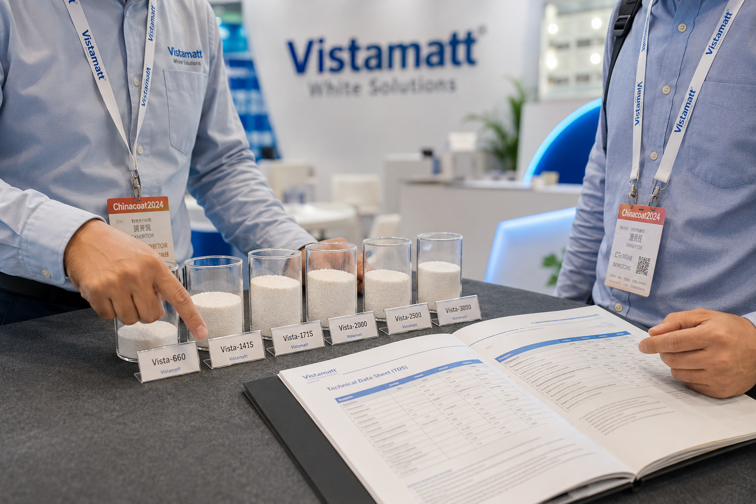 Vista series product samples (660, 141S, 171S) with TDS data sheet at ChinaCoat