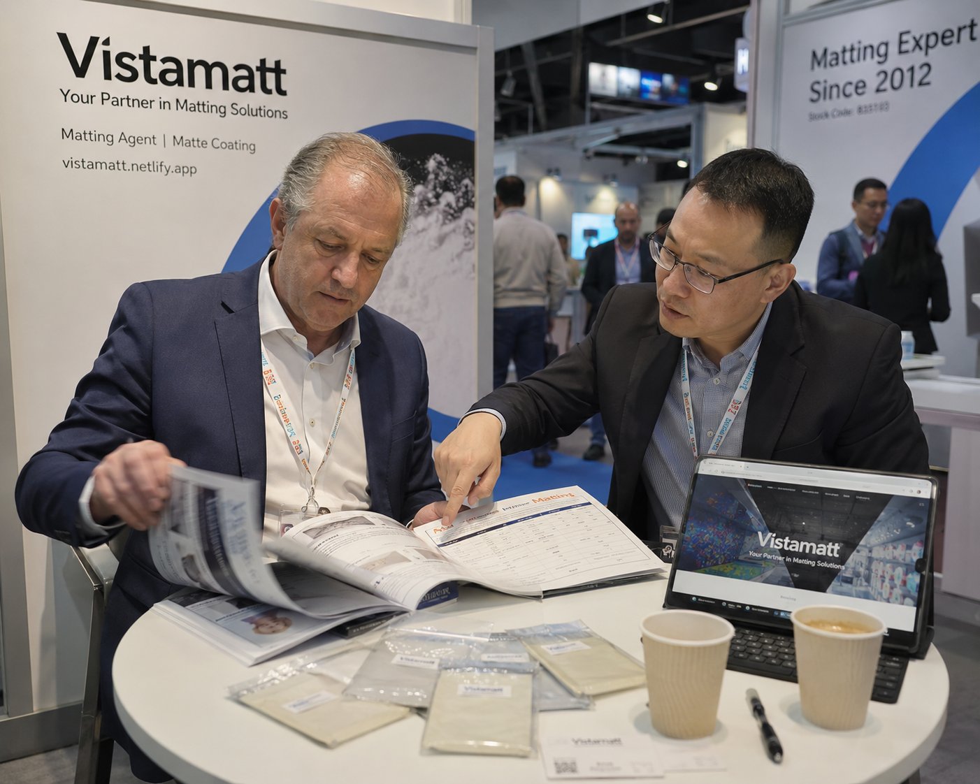 Technical discussion with client at trade show