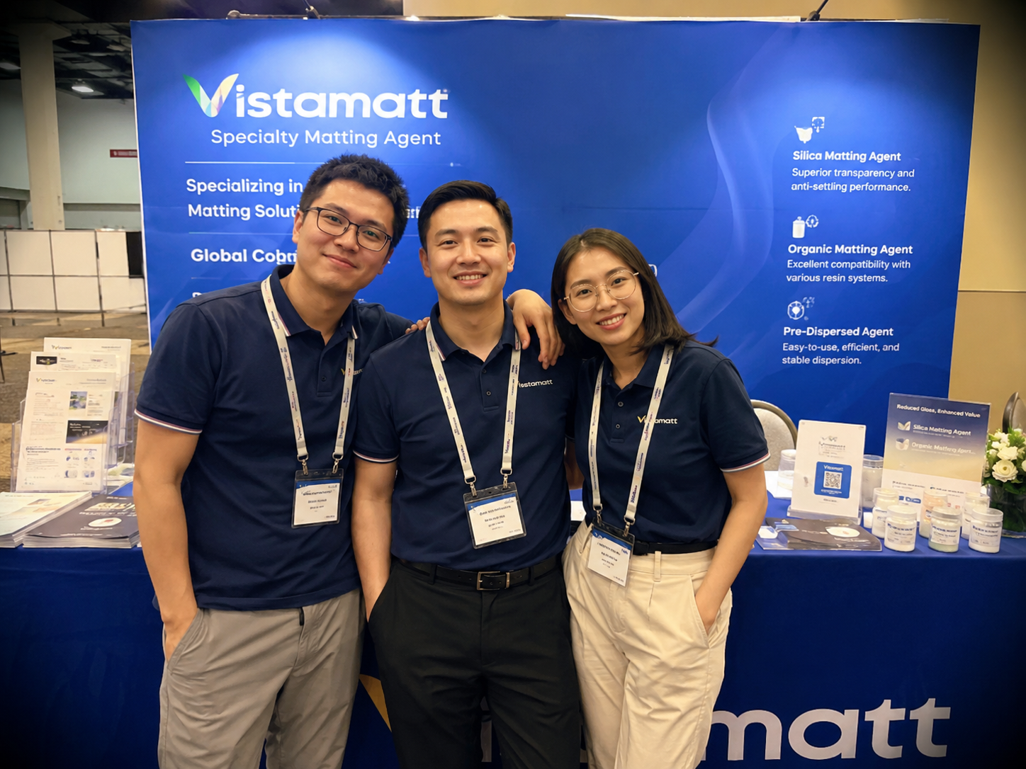 Vistamatt team photo at ECS exhibition booth