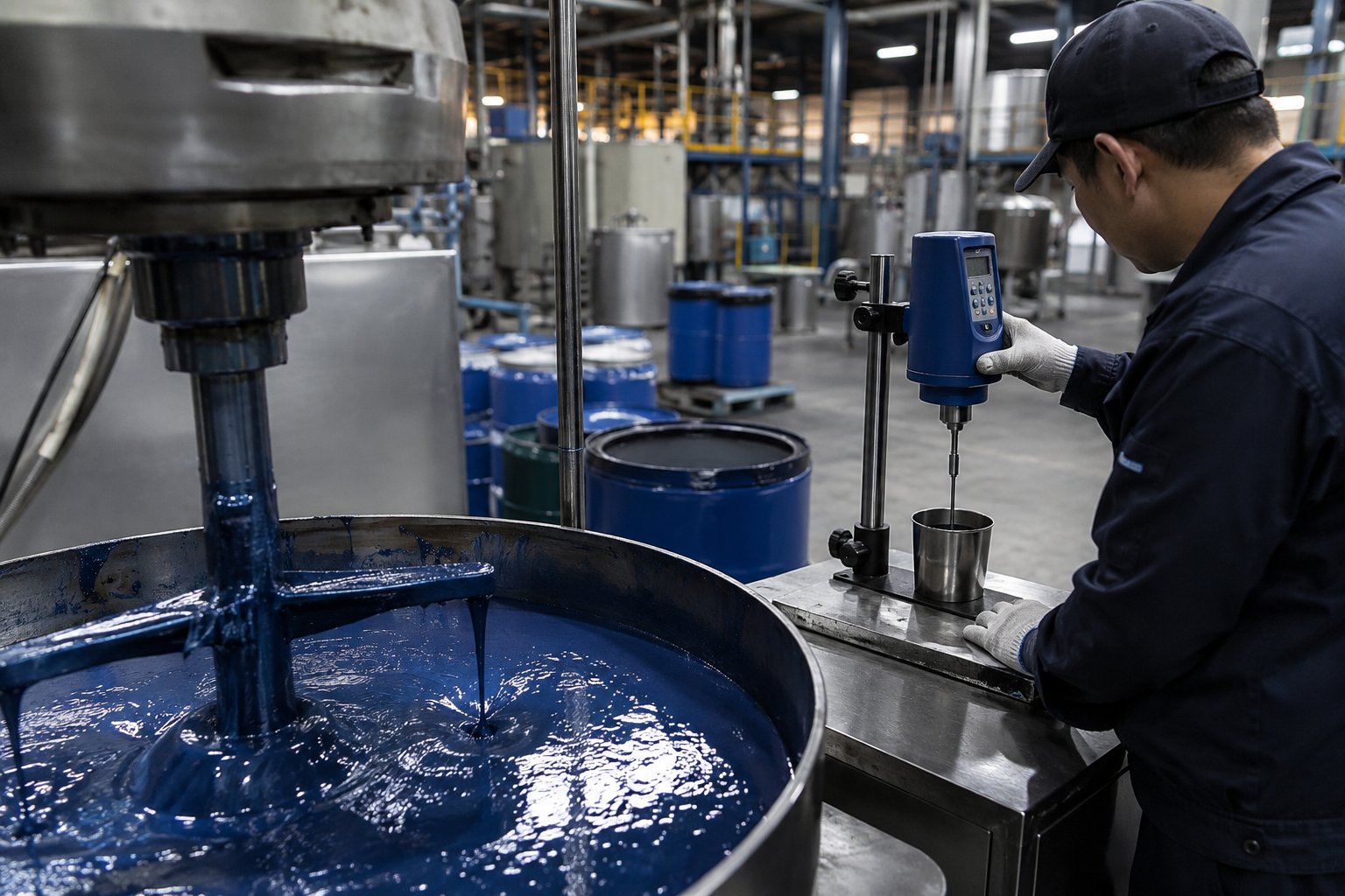 Lab to production scale-up problem — viscosity climb and settling in storage tank