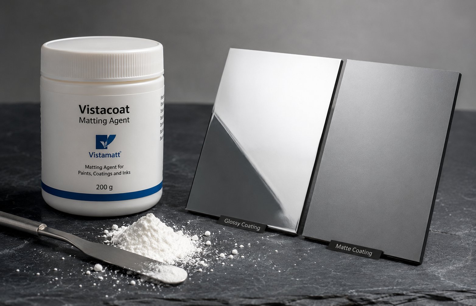 Vistacoat matting agent with glossy vs matte coating comparison