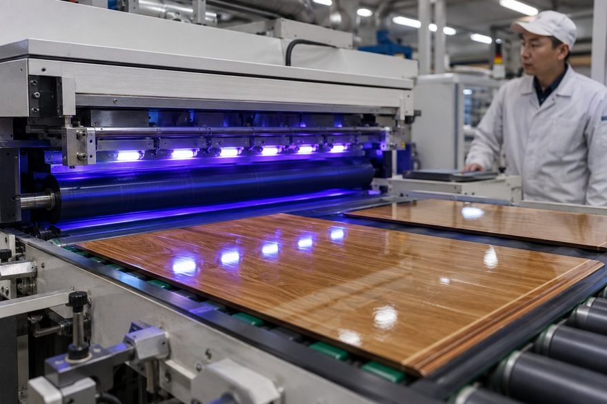 UV roller coating line in operation at Vistamatt application lab