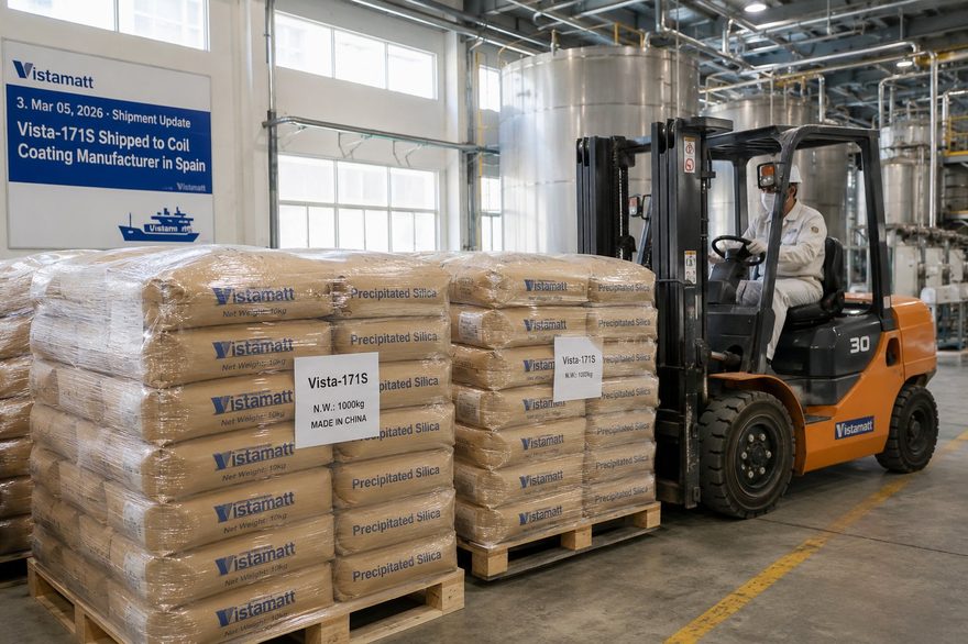 Forklift loading pallets of Vista-171S at the Vistamatt Longyan plant