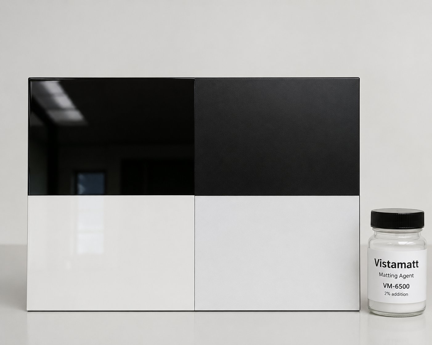 Gloss comparison panel - glossy vs matte finish with VM-6500 sample