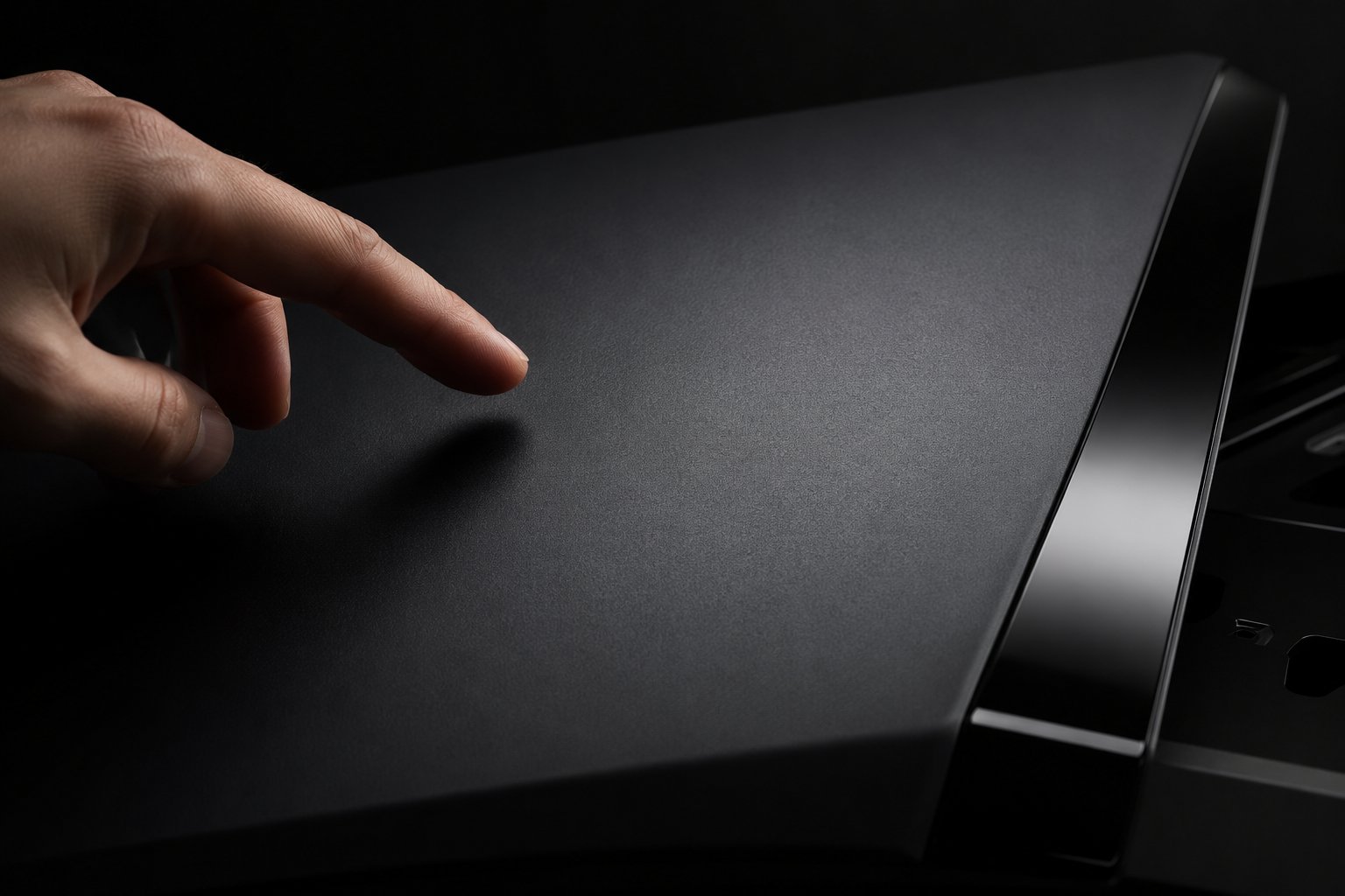 Finger touching premium deep matte black surface