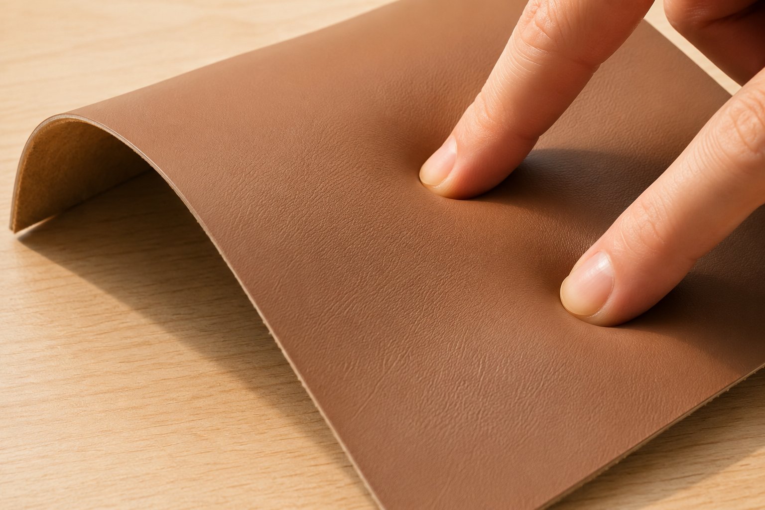 Finger gliding over soft-touch brown matte coating surface