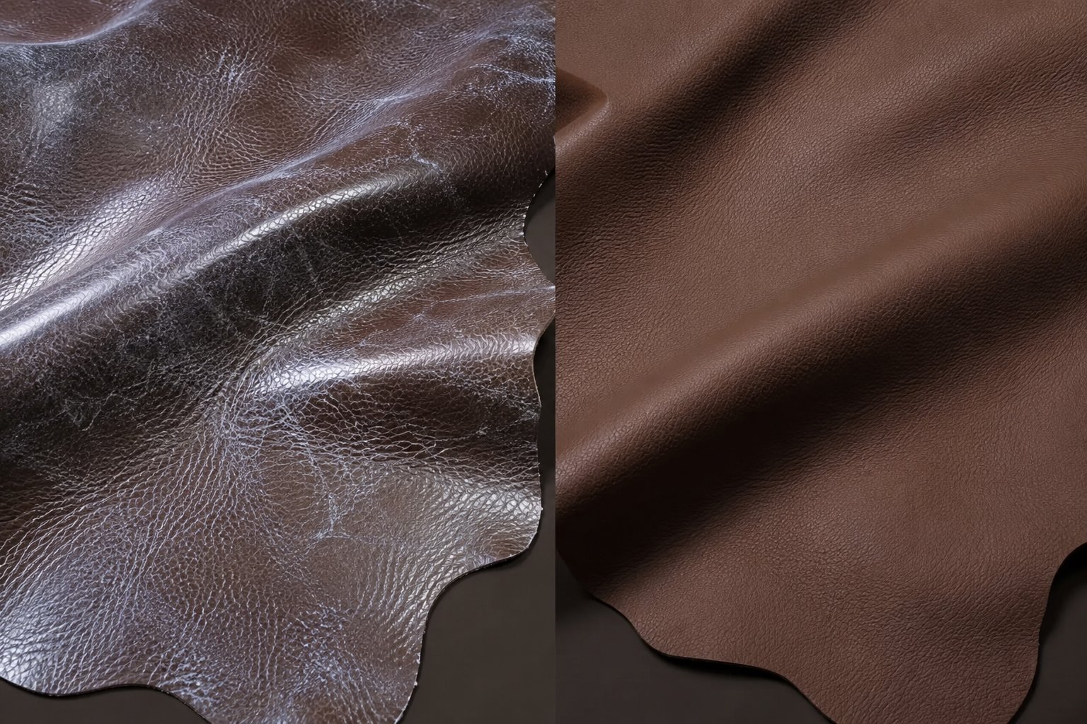 Leather comparison — glossy with whitening vs Vistacoat natural matte without haze or frost